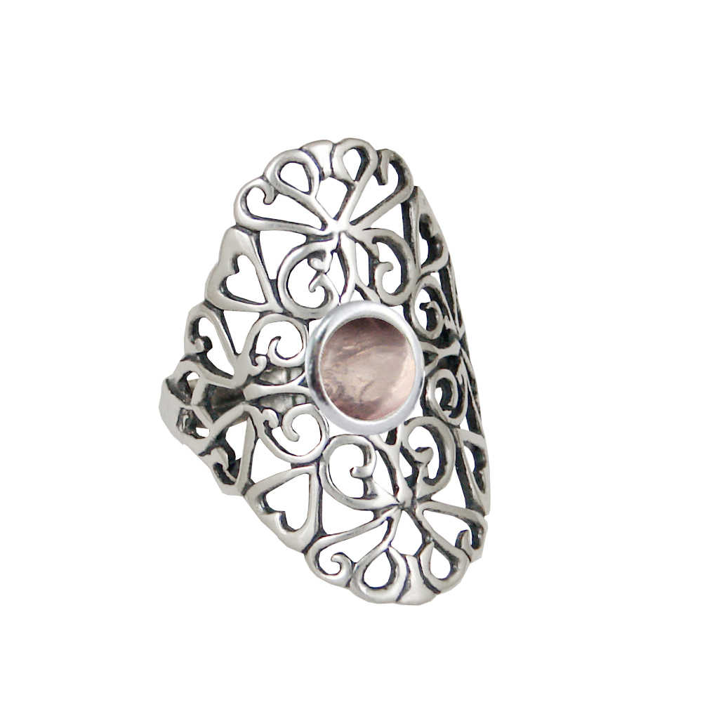 Sterling Silver Filigree Ring With Rose Quartz Size 8